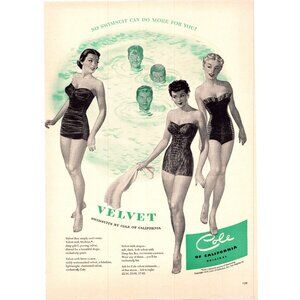 1950 Cole of California Velvet Swimsuits Vintage Print Ad 50s Fashion Wall Art